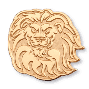 lion die struck pins badges
