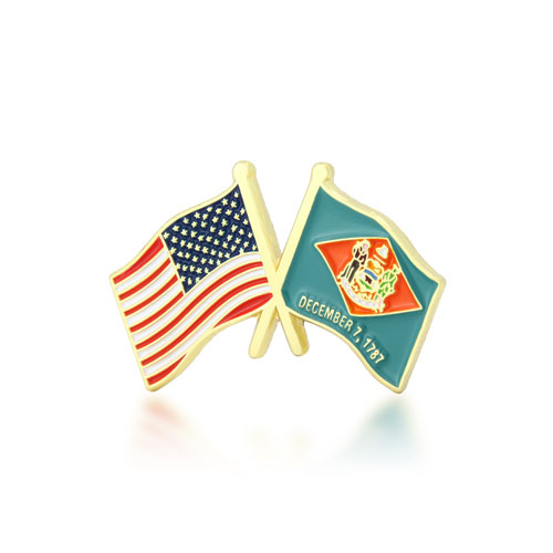 Delaware and USA Crossed Flag Pins