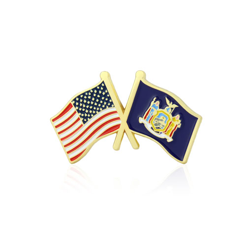 New York and USA Crossed Flag Pins