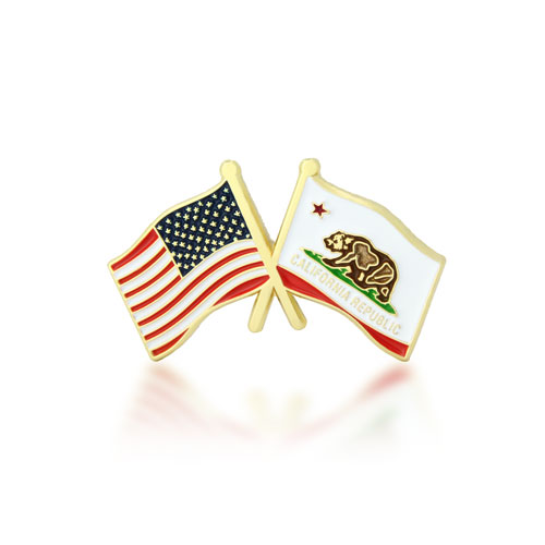 California and USA Crossed Flag Pins