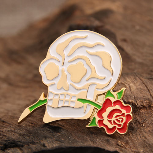 Skull and Flower Enamel Pins